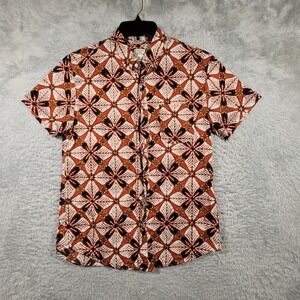 J.Crew Button Up Shirt Mens Medium M Orange Batik Floral Slim Fit Short Sleeve
